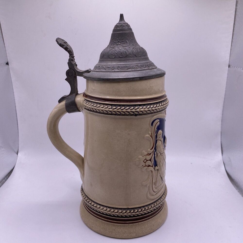 Vintage Stoneware German Beer Stein With lid 1/2L